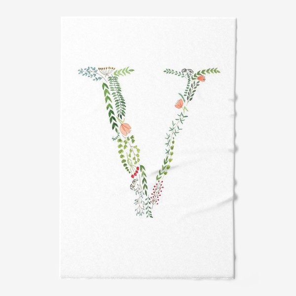 Полотенце «Буква V из листиков, веточек, ягод и цветов.»