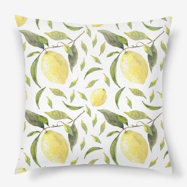 Подушка «Паттерн из акварельных лимонов»