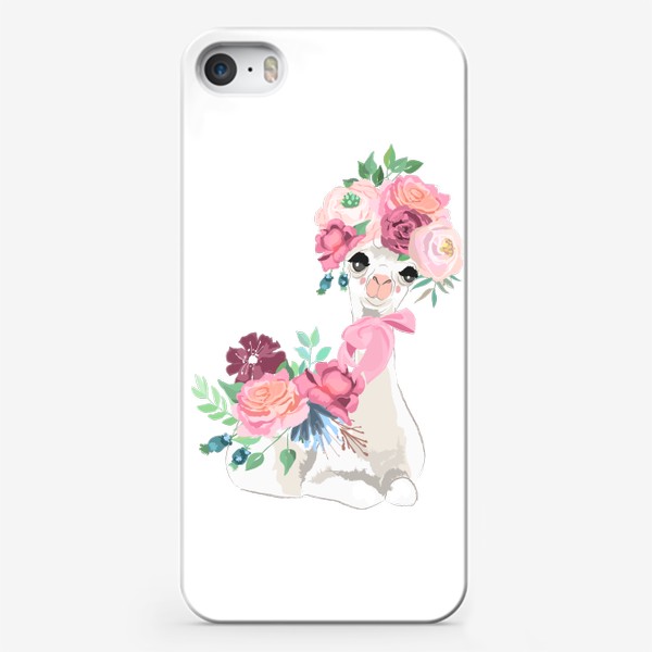 Чехол iPhone «Лама с цветами»