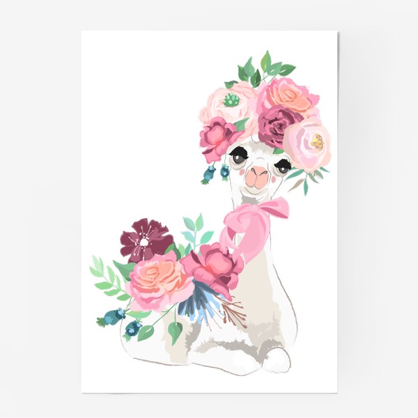 Постер «Лама с цветами»