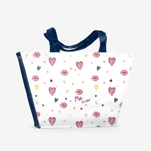 Пляжная сумка «Губы и сердечки»