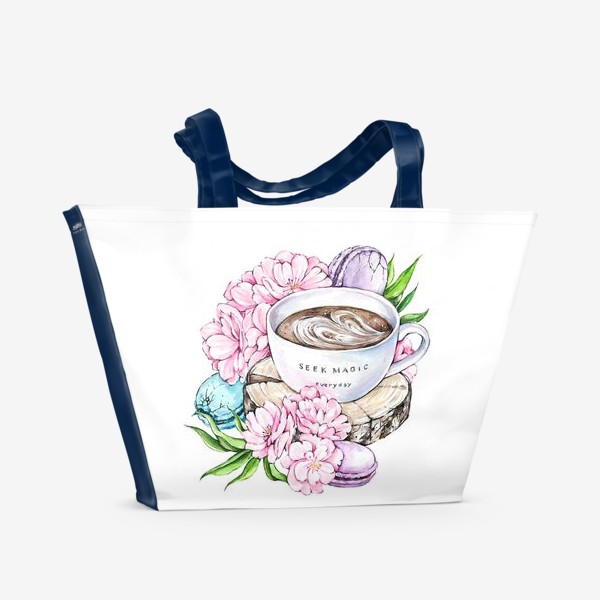 Пляжная сумка «Кофе и сакура»