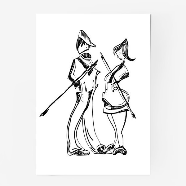 Постер «Скрипки: он и она, дуэт, влюбленные»