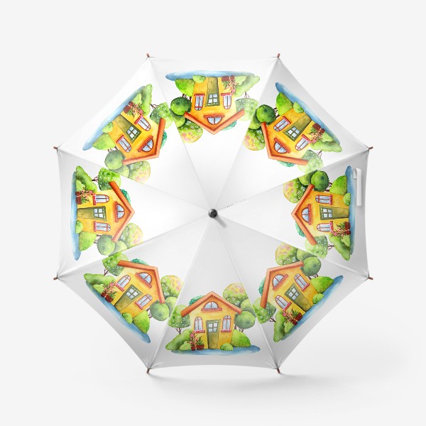 Зонт «Садовый акварельный домик»