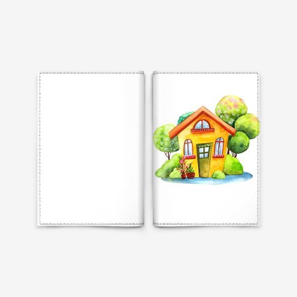 Обложка для паспорта «Садовый акварельный домик»