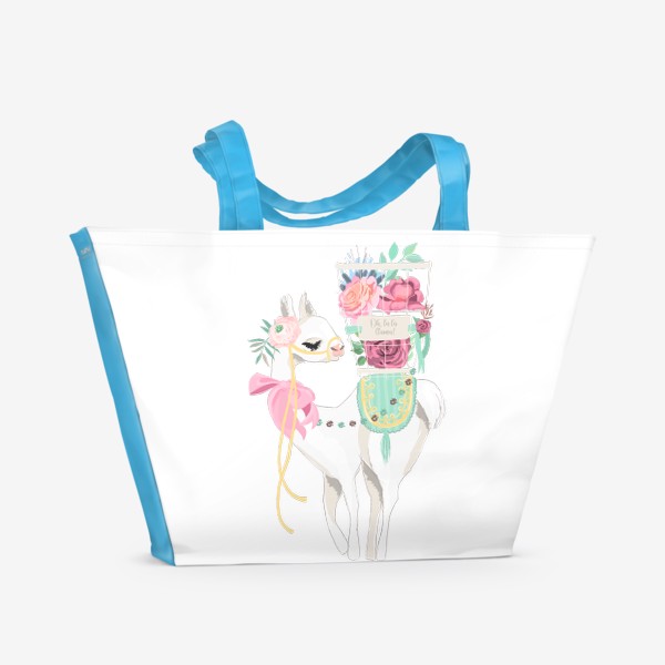 Пляжная сумка «Лама с цветочной корзиной»