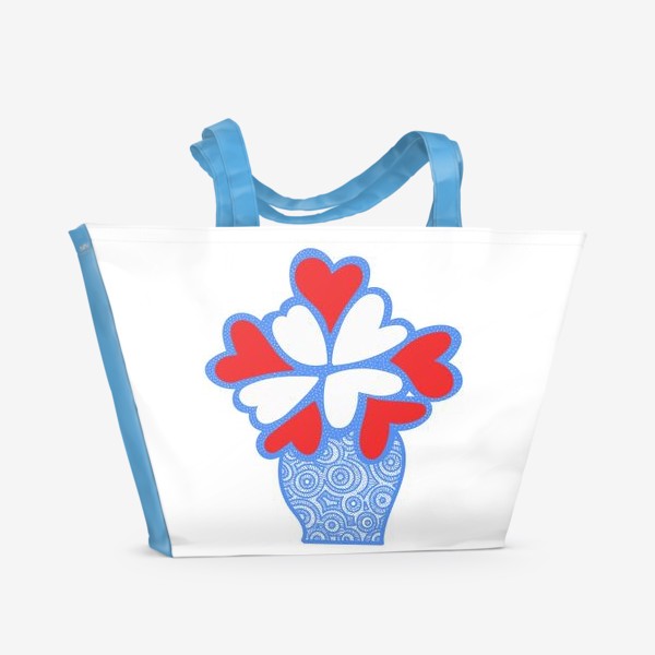 Пляжная сумка «Красные и белые цветы-сердечки»
