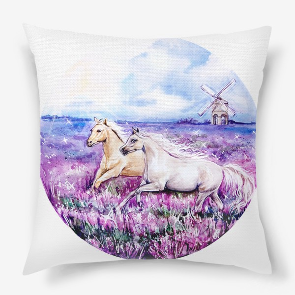 Подушка «лошади в лавандовом поле»