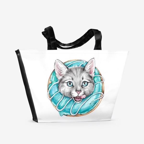 Пляжная сумка «Котик и пончик»