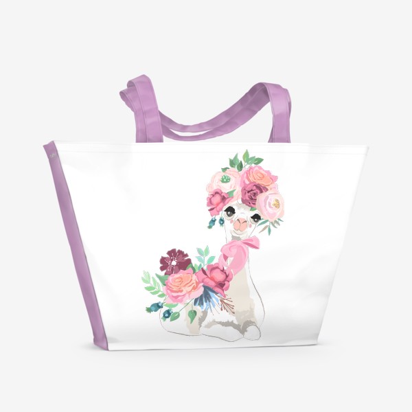 Пляжная сумка &laquo;Лама с цветами&raquo;