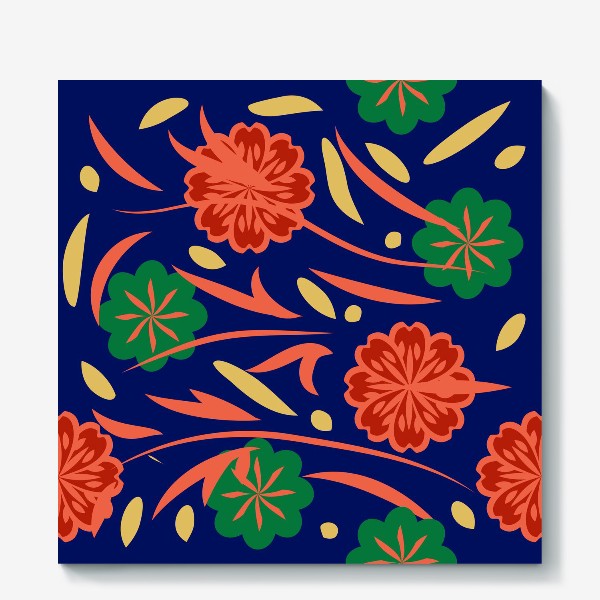 Холст «seamless pattern with flowers and leaves hohloma style »