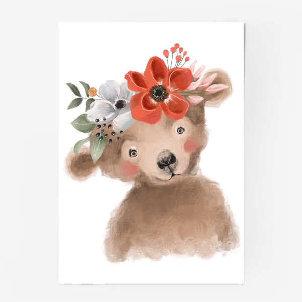 Постер «Мишка с цветочным венком»