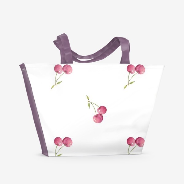 Пляжная сумка «Паттерн из акварельной вишни»