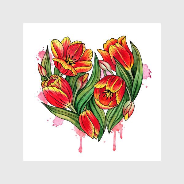 Шторы «Сердце из тюльпанов»