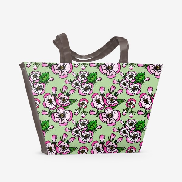 Пляжная сумка «Цветущие яблони на зелёном фоне»