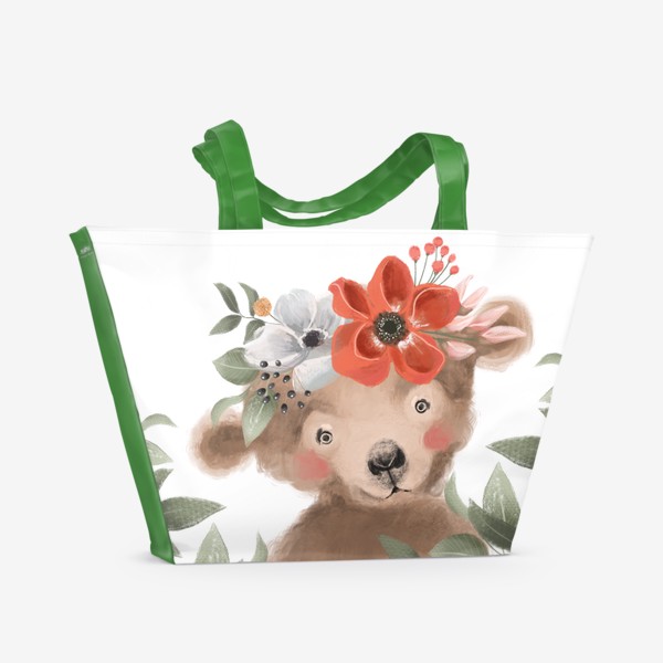 Пляжная сумка «Мишка с цветочным венком»