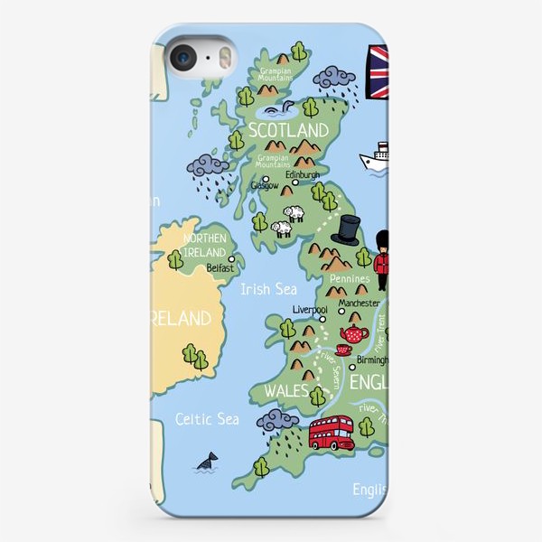 Чехол iPhone «Карта Англии. Cartoon map of England.»