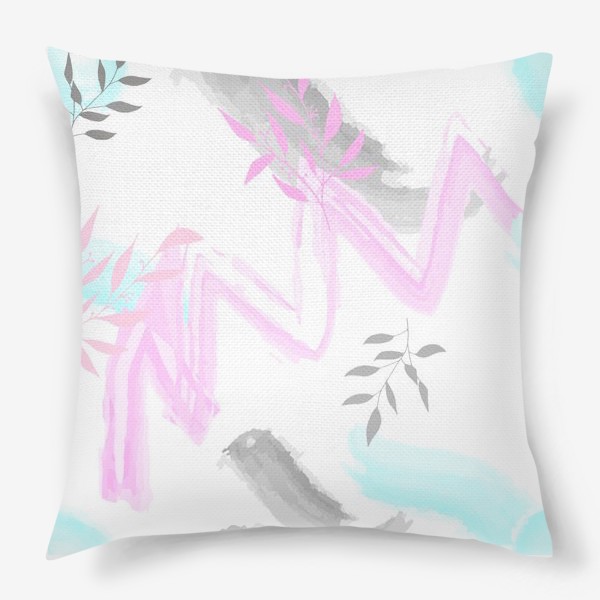 Подушка «Абстракция розовая с листьями»