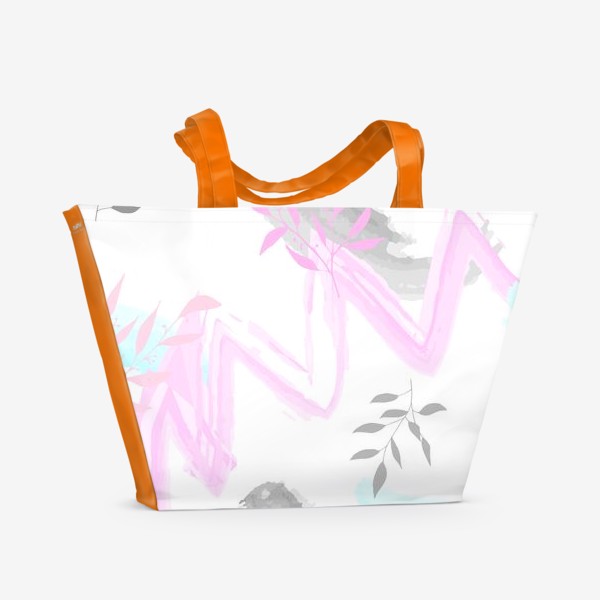 Пляжная сумка «Абстракция розовая с листьями»