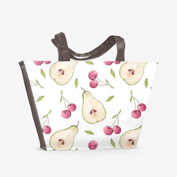 Пляжная сумка «Паттерн из акварельной вишни и груши»