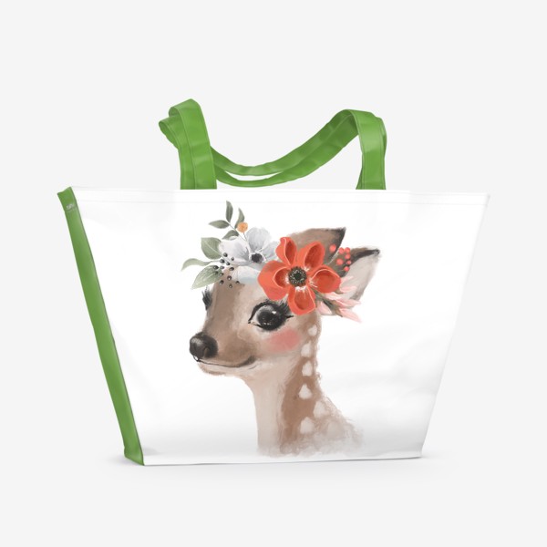 Пляжная сумка «Олененок с цветами»