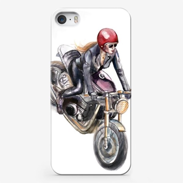 Чехол iPhone «Девушка на мотоцикле в красном шлеме»