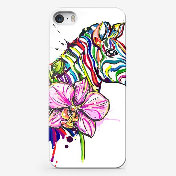 Чехол iPhone «Разноцветная зебра и орхидея»