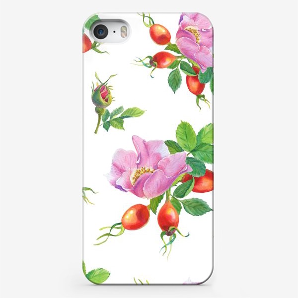 Чехол iPhone «Цветы и ягоды шиповника.Бесшовный узор.»