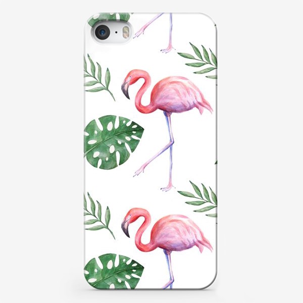 Чехол iPhone «Тропики с розовым фламинго. Паттерн»