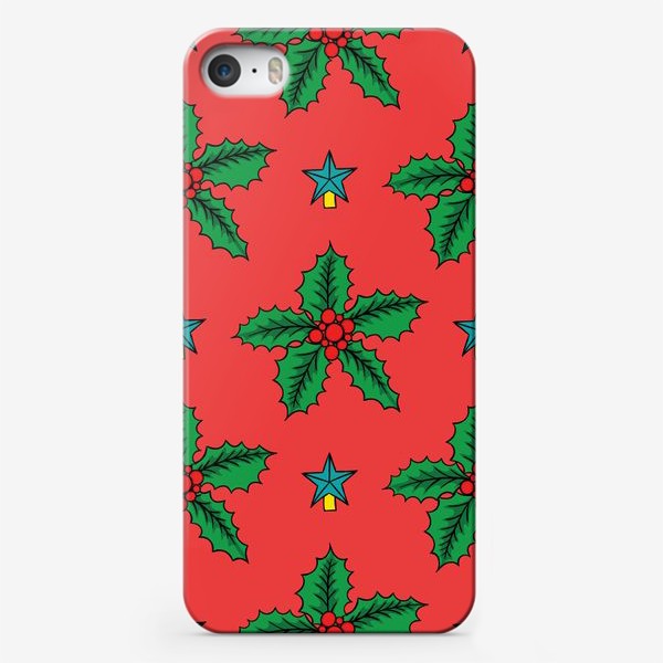 Чехол iPhone «Новогодний бесшовный паттерн на красном фоне»