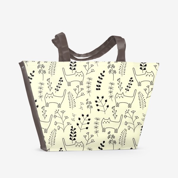 Пляжная сумка «Котики и луговые травы»