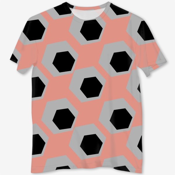 Футболка с полной запечаткой &laquo;Яркие шестиугольники на розовом &raquo;
