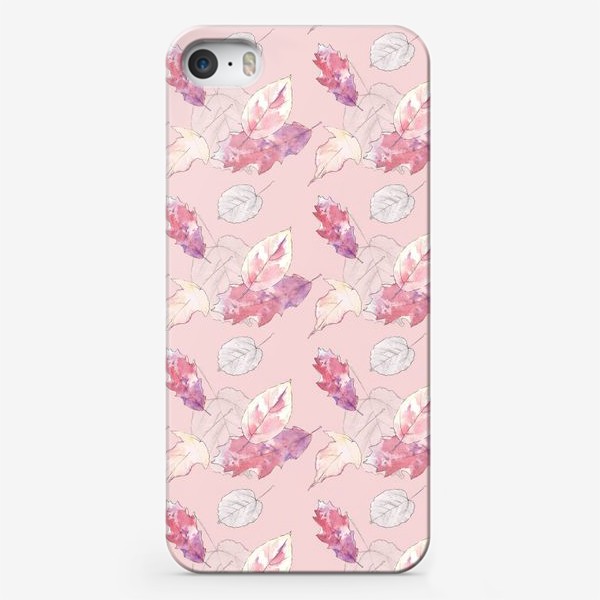 Чехол iPhone «Паттерн с листопадом на розовом фоне»