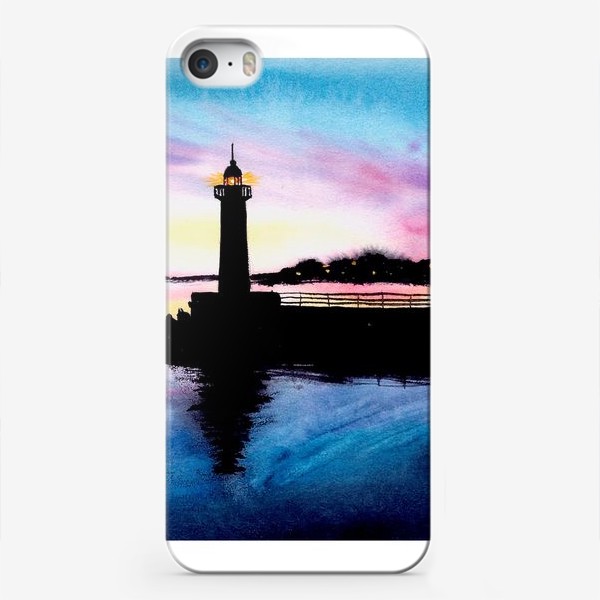 Чехол iPhone «Акварельный пейзаж с маяком.»