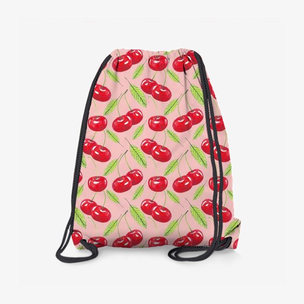 Рюкзак «акварельная вишня и листья яркий летний фруктовый паттерн на розовом фоне»