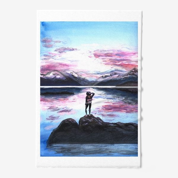 Полотенце «девушка, озеро и гора»
