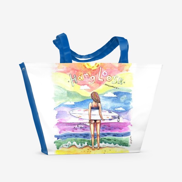 Пляжная сумка «девушка и серфинг hang loose»