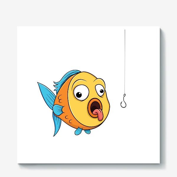 Холст «смешная рыбка с крючком»