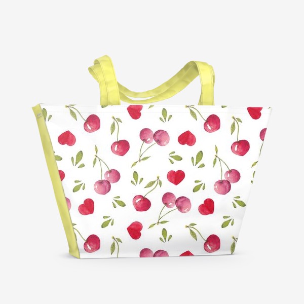 Пляжная сумка «Паттерн из акварельной вишни и сердец»