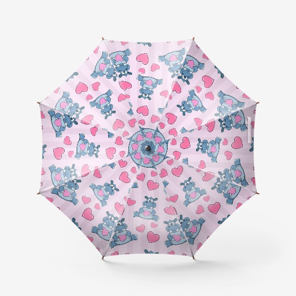 Зонт «узор из бегемотиков с сердечками на розовом фоне»