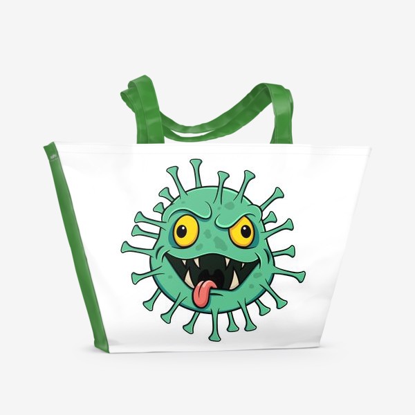 Пляжная сумка «мультяшный зеленый коронавирус»