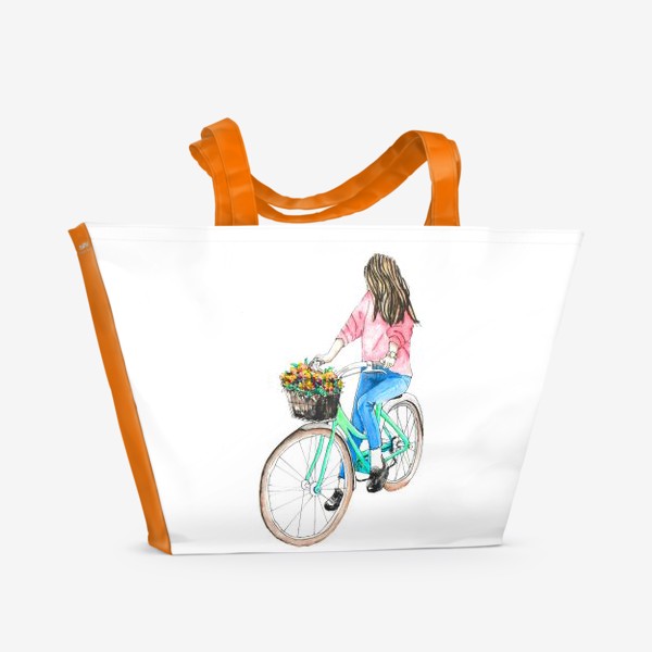 Пляжная сумка «Девушка на велосипеде»