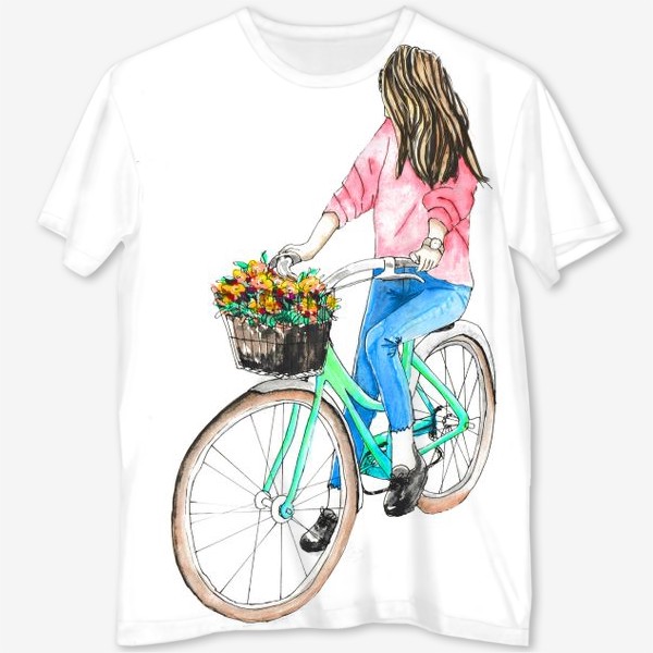 Футболка с полной запечаткой «Девушка на велосипеде»