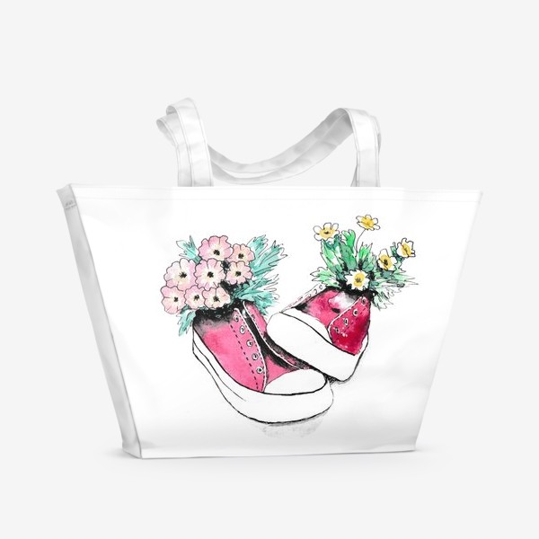 Пляжная сумка «Кеды с цветами»