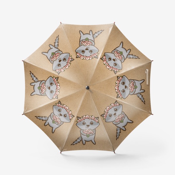 Зонт «Енот в цветочном венке с букетом»