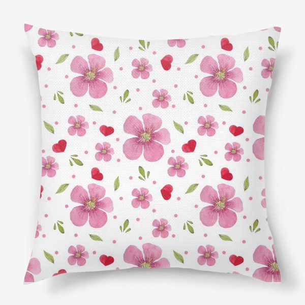 Подушка «Паттерн из акварельных розовых цветов»