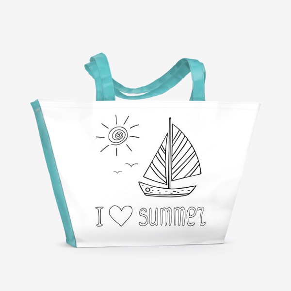 Пляжная сумка «люблю лето. парусник и солнце»