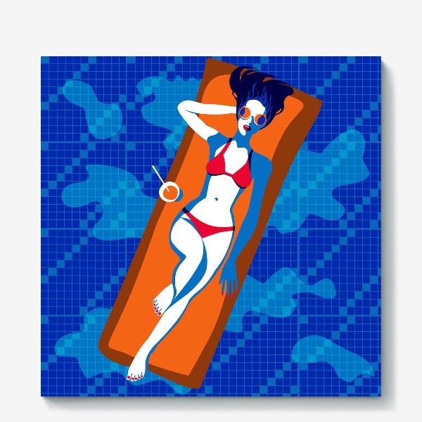 Холст «Девушка на надувном матрасе в бассейне»