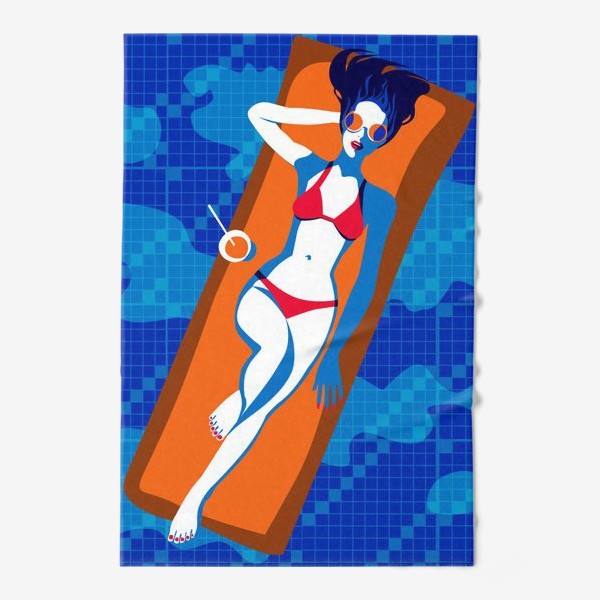 Полотенце &laquo;Девушка на надувном матрасе в бассейне&raquo;