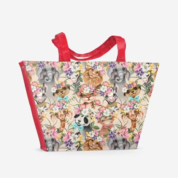 Пляжная сумка «Дикие животные в цветах»